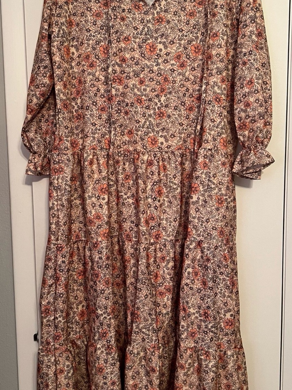 Floral Tiered Midi Dress in Cream and Rust